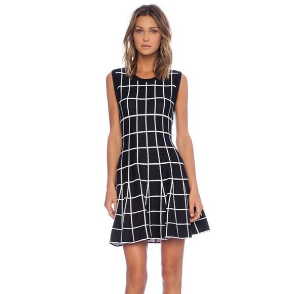 JOA Knit Skater Dress Black White Check M Medium Y2K Fit and Flare Mini - Picture 5 of 6